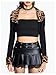 MakeMeChic Women's Cheetah Print Tops Y2K Fall Cardigan Fuzzy Shrugs Open Front Long Sleeve Crop Tops Black X-Large