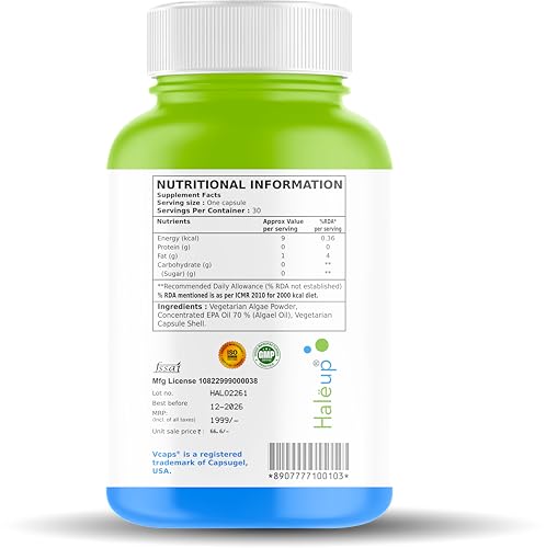 Image of Haleup Vegan Omega-3 Capsules 500 mg, Enriched with Vegan DHA /EPA || Researched in USA || Healthy Heart || Brain|| Immunity