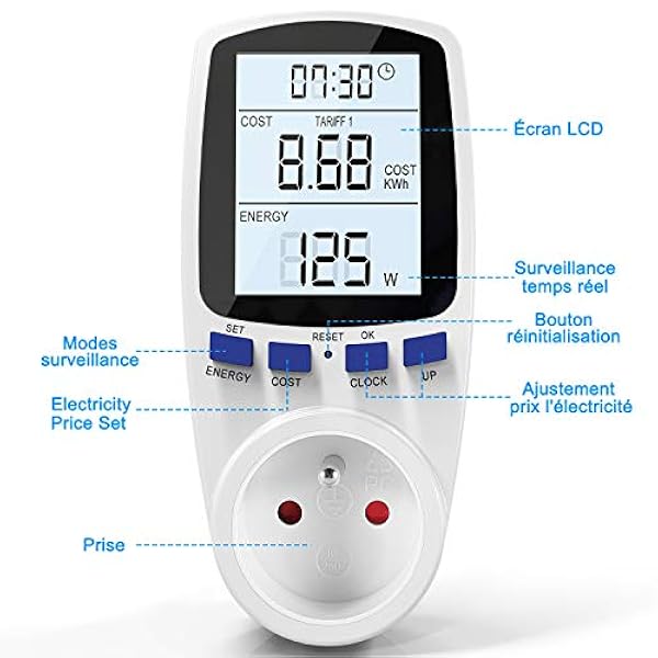 Gifort Wattmeteruttag, AC energimätare 185V ~ 264V strömförbrukningsmätare, elanvändningsövervakningsuttag med LCD-skärm (dubbla priser)