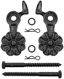 88-252 Cast Iron Sun Flower Shutter Dogs - Lag Mounted Black