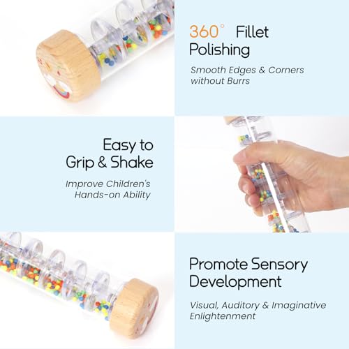 Rainmaker Rain Stick Musical Instrument for Babies, Toddlers and Kids, 8 Inch Rainfall Rattle Tube Rainstick Shaker Toy - Thumbnail 3