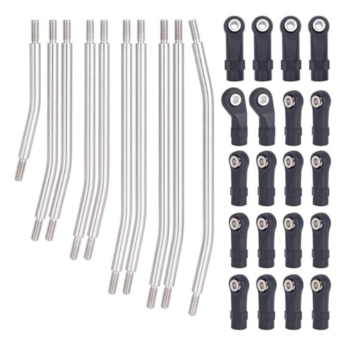 10Pcs Stainless Steel Links Rod Set with Ball End 313/324mm Wheelbase for 1/10 RC Crawler Car Axial SCX10 II 90046 Upgrade Parts (313mm)