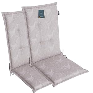 LILENO HOME Gartenstuhl Auflagen als [2er Set - Hochlehner] in Blätter Grau - Bequeme Liegen als Sitzauflagen für Gartenmöbel - Stuhlkissen für Gartenstühle und Klappstühle