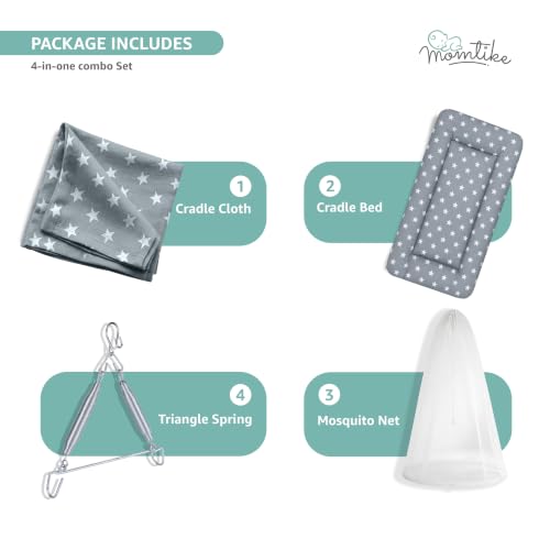 Image of Baby Cradle Swing for Newborns | Cotton Fabric Filled with Recron Fibre | Hanger Spring, Mosquito Net & Mattress with Insert Pocket | Jhoola, Thottil, Joli, Jokali, Onjal (Grey)