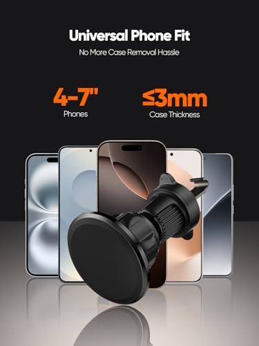 Image of CableCreation Magnetic Car Phone Holder Stand, AC Vent Mount with Strong Magnetic Grip, 360 Degree Rotation, Single Hand Use, Shockproof Build, Mobile Stand for Car