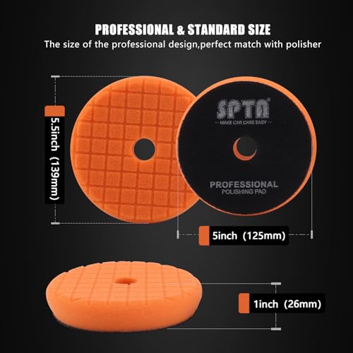 Image of SPTA PRO Orange Heavy-Cut Polishing Foam Pad, 1Pc 5 Inch 125mm Backing Plate Compound Buffing Polishing Sponge Pads for Car Buffer Polisher Compounding, Polishing and Waxing -SF501