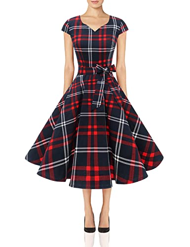 DRESSTELLS 1950s Dresses for Women, 50s Dresses for Women, Audrey Hepburn Dress, Rockabilly Dresses for Women,Vintage Dress for Women 1950s, Homecoming Dresses for Women Red White Grid S
