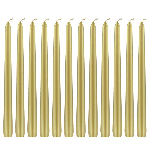 Mega Candles 12 pcs Unscented Gold Taper Candle, Hand Poured Wax Candles 10 Inch x 7/8 Inch, Home DÃ©cor, Wedding Receptions, Baby Showers, Birthdays, Celebrations, Party Favors & More