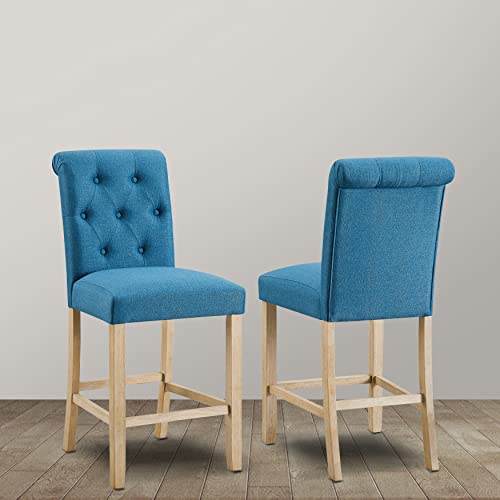Roundhill Furniture Siena - Taburetes de madera maciza con botones de altura de mostrador, 2 unidades, color azul