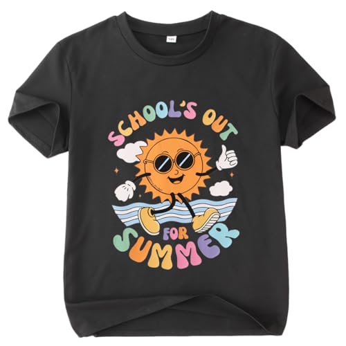 Image of Kid Girls School's Out for Summer Shirt School Graduation T-Shirt Summer Vacation Outfit Short Sleeve Tees Tops 7-12Y(Black,7-8Y)