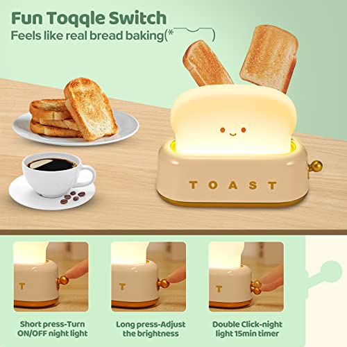 Onever Cute Night Light Toast Lamp - Desk Decor Small Table Lamp Rechargeable Aesthetic Room Decor Dimmable Portable Bedside Bed Lamp Led Lights For Bedroom Desk Cute Gifts #TOP1