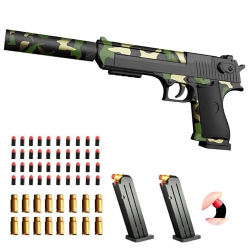 Toy gun with soft bullets,Foam Blasters,toy gun for Boys with ejectable magazine-1:1 size toy gun with magazine for safety training or play,unique gift-Army green