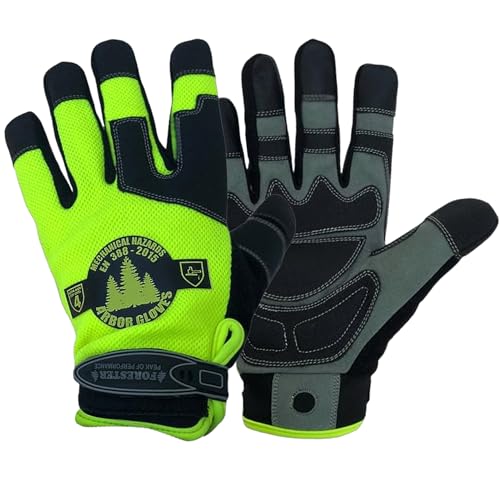 FORESTER Hi-Vis Rope Climbing Gloves | Anti-Slip Arborist Rope Gloves for Tree Climbing, Chainsaw Safety, Rescue Work | Cut Level 4 Protection - Large