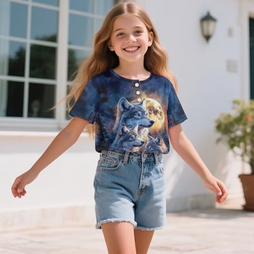 Girl’s Henley Shirt 2-16 Years Kids Button Up Short Sleeve Tshirts Summer Casual Soft Outdoor School Outfits3