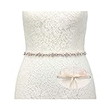 Artículo hecho a mano SWEETV Boda Vestido Faja Cintura Cinturón Cinta de Raso de Brillantes Diamantes de Imitación de Novia para Mujer, Oro Rosa
