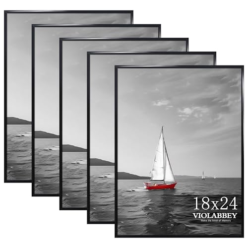 VIOLABBEY 18x24 Frame Set of 5, 18 x 24 Black Poster Frames for Wall Mounting Vertically or Horizontally, Gallery Wall Picture Frame