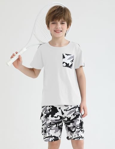 Image of mksodopy Boys Summer Outfit Set 2 Piece T Shirt and Camo Shorts Casual Clothes for Little Big Boys 5-16