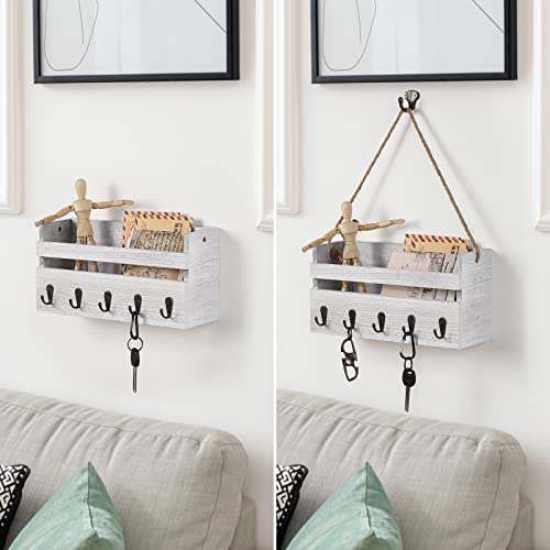 Norceesan Mail Holder Rack Wall Key Hanging Shelf With 5-Hooks Key Organizer Hanging Farmhouse Mail Storage For Kitchen Corridors Doorway Living Room #TOP5