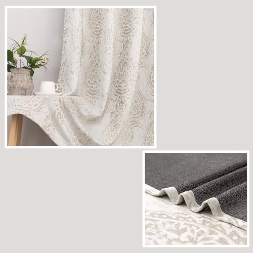 Mrs.Naturall Tan Paisley Curtains for Bedroom 96 Length 50% Blackout Boho Print Bas Relief Extra Long Tufted Curtains for Living Room,52x96 Inches Long
