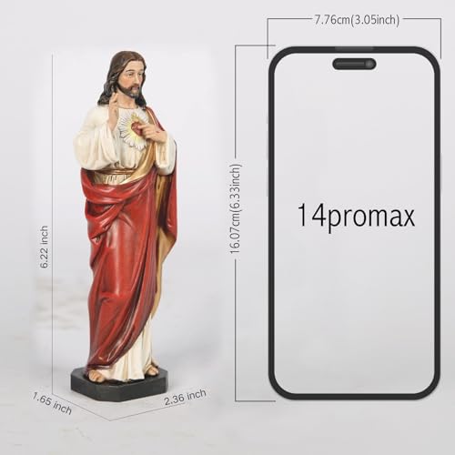 BC Catholic Sacred Heart of Jesus Statue, 6" H Jesus Christ Home Decor, Catholic Colletable Figurine, Religious Gifts, Handmade by Buildclassic