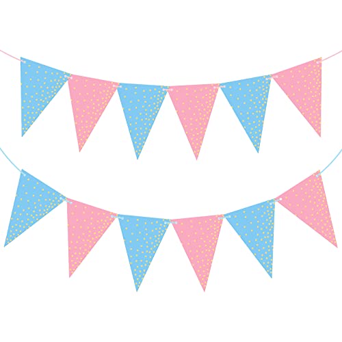MIAHART Gender Reveal Party Supplies 2 Pack Blue and Pink Bunting Gender Reveal Banner Boy or Girl Baby Gender Reveal Party Decorations Baby Shower Decorations Birthday Party Decorations
