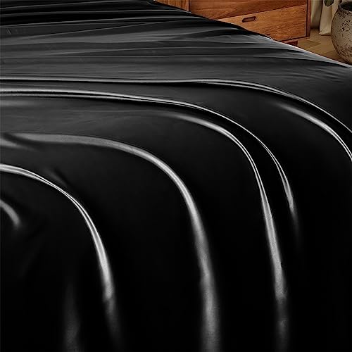 Image of Ersmak Satin Flat Sheet Only, Single Flat Sheet Twin, Luxury & Ultra Soft Silky Bedding Top Sheet for Twin Mattress - Black