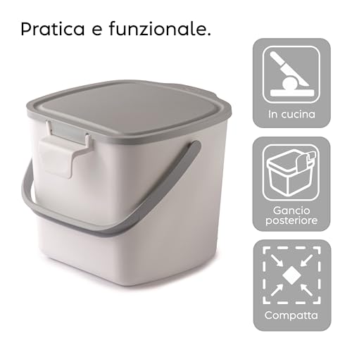 Snips Biomülleimer Komposteimer, Küchenabfalleimer mit Deckel und Griff 3L, Bio Mülleimer, Abfalleimer Küche 20,5 x 18,5 x 16,7, Made in Italy, BPA-frei