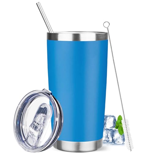 YEBTS Life 20 oz Tumbler with Lids and Straws, Stainless Steel Insulated Travel Coffee Mug, Double Wall Vacuum Insulated Tumblers, Powder Coated Coffee Tumbler for Cold & Hot Drinks (Sea Blue)