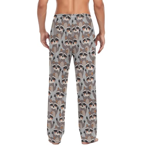 Vdsrup Men's Pajama Pants Raccoon Cute Grey Pajama Pants for Men PJs Bottoms Drawstring Pockets Sleep Lounge Pants S2