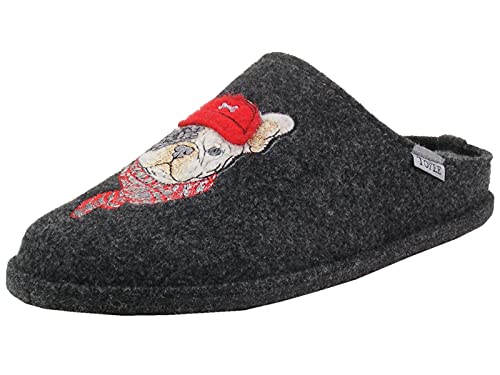 TOFEE Damen Hausschuhe Filzsohle Pantoffeln Hunde-Applikation, Größe:46...