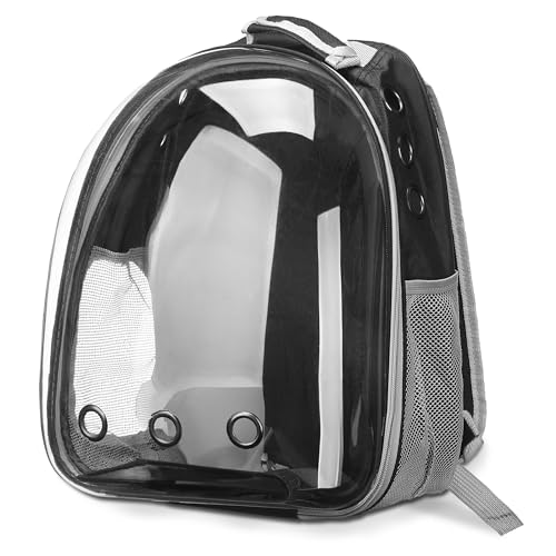 TIENDA EURASIA - Mochila Transporte de Mascota, Transparente, Color Negro, con Cápsula Espacial Ventilada con Ojales, Portátil, para Paseos y Viajes De Camping