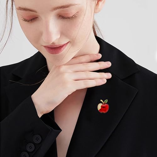 Image of Red Apple Fruit Little Brooch Rhinestone Crystal Lapel Pin for Women Girls Men Cute Dress Accessories Brooches Xmas Festival Ornament Christmas Eve School Teacher Student Appreciation Award Gift Corsage Pin Jewelry Birthday Graduation