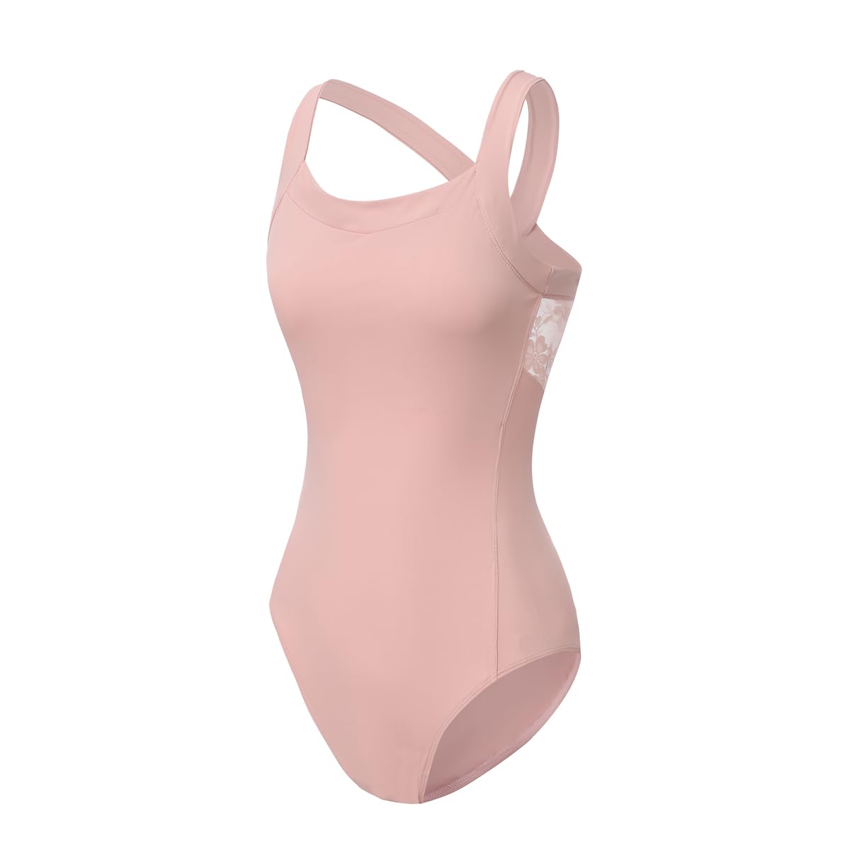 Modlatbal Women's Pink/Lace Camisole With Cross Straps Ballet Dance Leotards