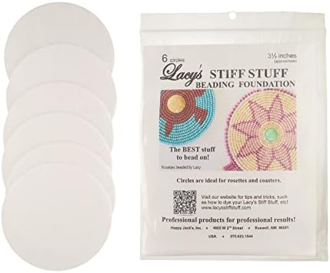 Lacy’s Stiff Stuff Beading Foundation – 3.5-Inch Round Shape - White Fabric – 6 Pieces - Made in The USA - Stiff & Durable Material Used for Bead & Stitch Embroidery, Cabochon Beading and Sewing