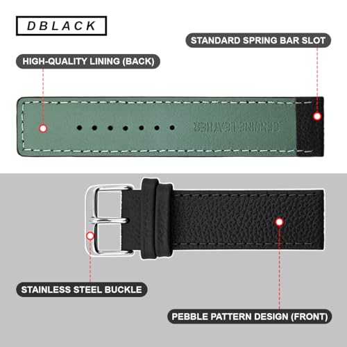 Image of DBLACK ''ZOLO'' Premium Leather Watch Strap, Pebble Pattern Design Watch Belt / / For 20mm, 22mm, or 24mm Boxy Finish Watch Band (Choose Your Size & Color)