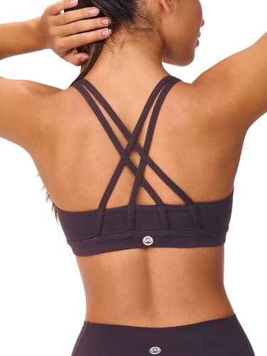 Image of Women's Strappy Sports Bras Light Compression Crop Criss Cross Back Padded Workout Yoga Bra Supportive U Neckline