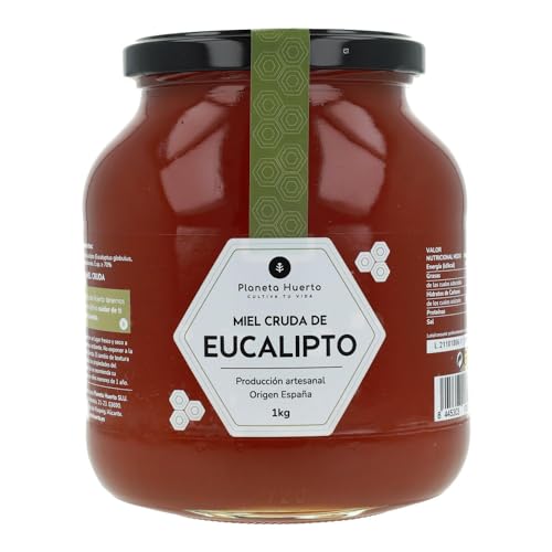 PLANETA HUERTO | Miel Cruda de Eucalipto 1 Kg Artesanal 100% Natural Sin Filtrar ni Pasteurizar - Miel Cruda Origen España con Alta Concentración de Néctar y Otras Especies