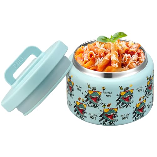 Image of PIQUEBAR 8oz Kids Thermo for Hot Food,Small Lunch Thermo Food Container Stainless Steel,Easy Open Wide Mouth Thermo for Hot Cold Food for Preschool Travel (Blue Dinosaur)