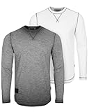 ZIMEGO Men's Long Sleeve Crew Neck Color Dye Casual Basiced Vintage Curved Hem Knitted Contrast Layered Long Sleeve Round Bottom T-Shirts