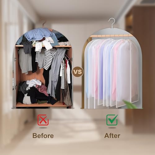 KollyKolla Kleidersack Anzug 6 Stück, Kleidersack Transparent 60 X 80cm, Kleidersäcke Kurz mit Reißverschluss, Kleidersäcke Mottensicher, Schimmelresistent für Anzüge Kurze Röcke Mäntel T-Shirts, S