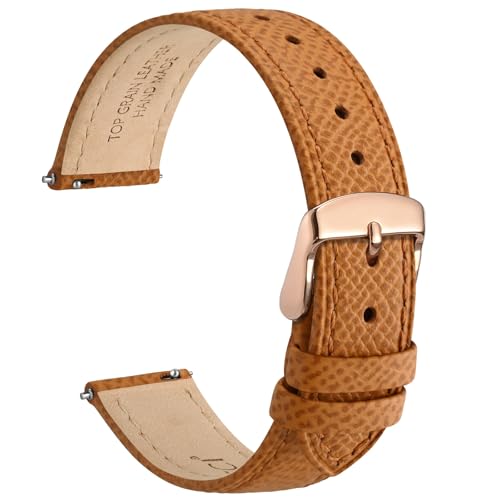 wocci 14mm grace leather watch band for ladies top grain leather quick release replacement strap with rose gold buckle apricot tan