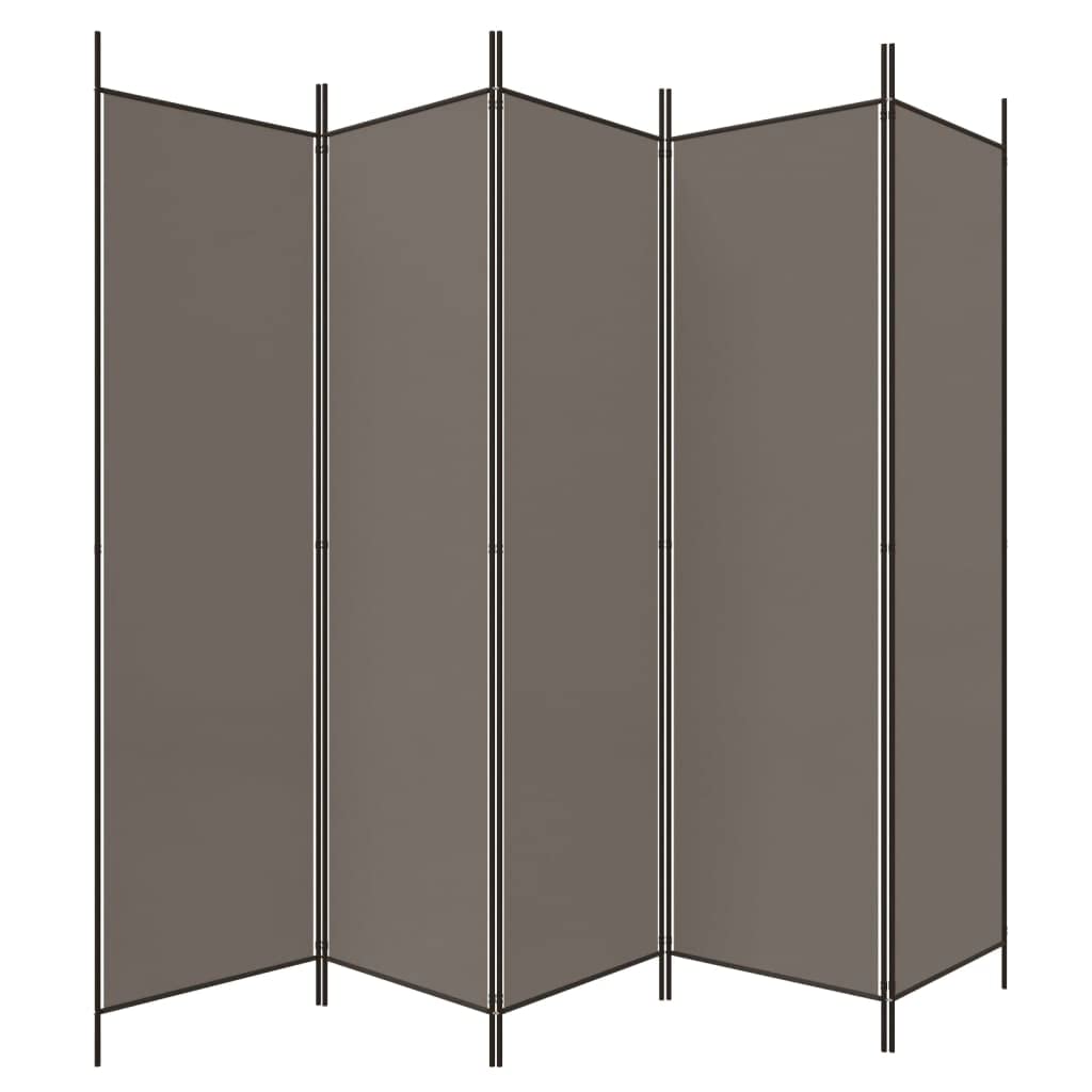 Paravento antracite 250 x 200 cm tessuto divisorio 5 pannelli pieghevoli per camera da letto soggiorno