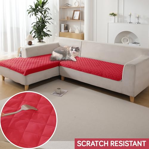 Image of HOKIPO Polyester Quilted Waterproof Sofa Cover Mats For L Shape And 1 /2 /3 Seater Sofa. Make Your Own Sofa Cover Set,Mat Length 81(D)X 110(L)Cm,Scarlet Red(Ar-4965-W7)