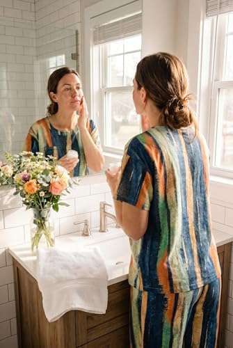 Image of Ekouaer Womens Satin Silky Pajama Set Short Sleeve Shirt with Long Pajama Pant Set Soft PJ Loungewear