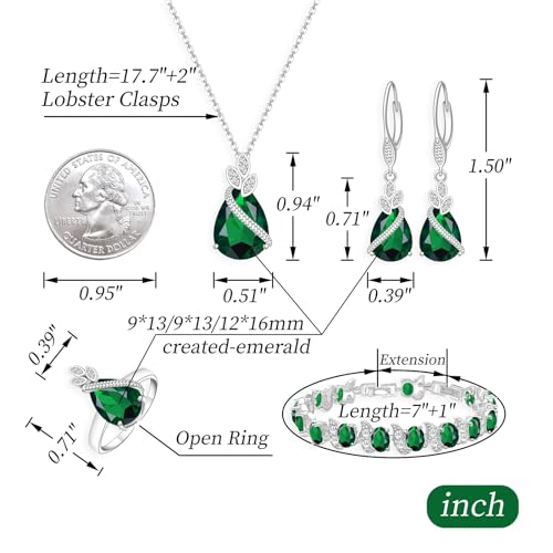 Gzwhd Green Emerald Jewelry Set For Women Mother Gift Silver Teardrop Earrings Necklace Ring Bracelet Set thumb #3