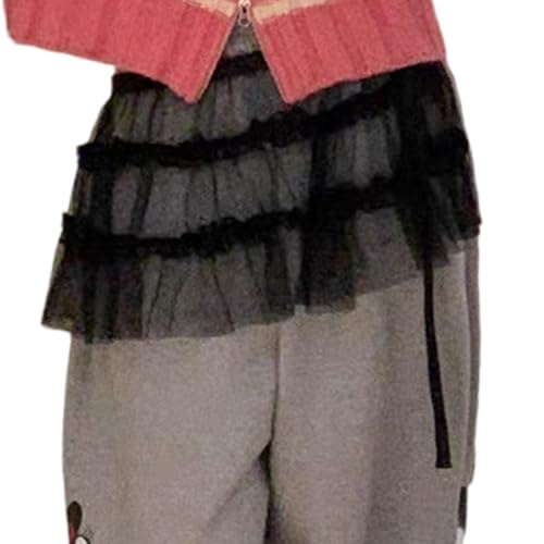 Women Half Skirt Lace Ruffle Adjustable Tie Ruffle Mesh Casual Short Skirts Hip Scarf Skirt Covering for Wedding Parties Black