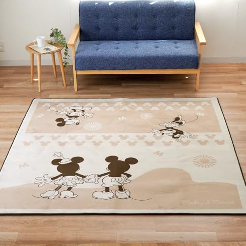 ラグマット 2畳 冬用 洗える 【くすみカラーがかわいいオリジナルデザイン】 ミッキー ミニー やわらかタッチラグ 2帖用 180×180cm ベージュ ラグ キャラクター かわいい おしゃれ ホットカーペット対応 床暖房対応 正方形 ウォッシャブル 秋 冬のサムネイル