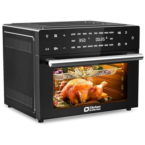 Kitchen in the box 32 QT Extra Large Toaster Oven Air Fryer Combo, 18-in-1 Convection Toaster Oven Countertop with Baking, Dehydrate and Rotisserie, 6 Accessories, 1800W