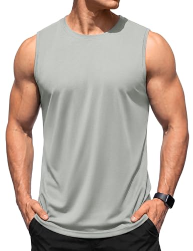 TACVASEN Trägershirt Herren Tanktop Muskelshirt Gym Fitness Baumwolle Laufshirt Ärmellos UPF 50+ Sommer Hellgrau L 1