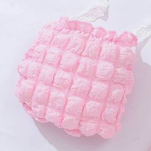 Image of Little Girls 2pcs Sleeveless Lettuce Trim Ruffle Tank Tops and Pleated Elastic Waist Short Sets with Bag